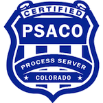 Badge showing the PSWI is a Certified Member of the Process Server Association of Colorado.