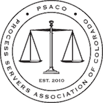 Process Servers Association of Colorado Membership badge showing the scales of Justice