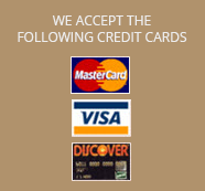 MasterCard, Visa  & Discover Accepted